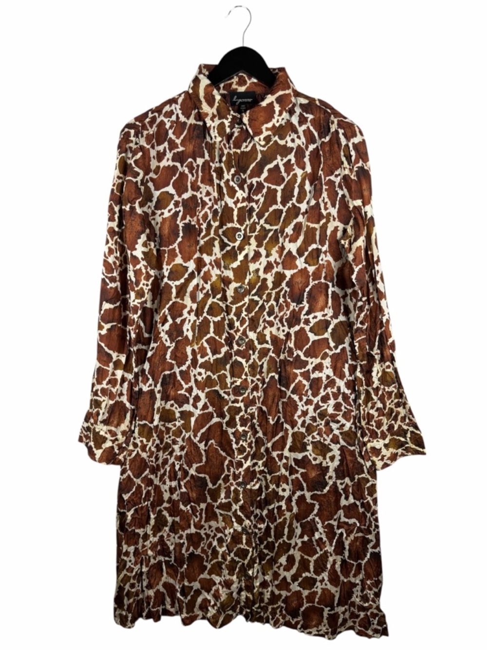 Lynn Ritchie 100% Silk Safari Animal Print Button Down Long Sleeve Dress